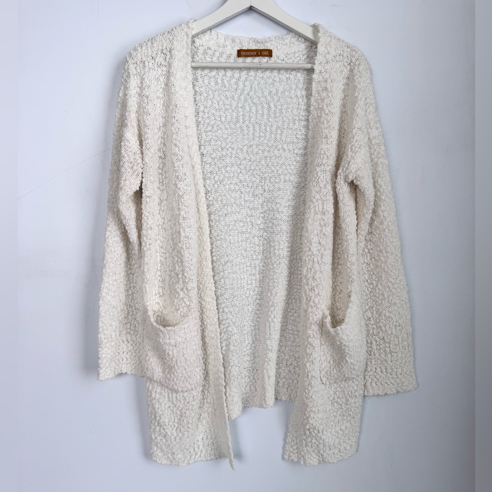 Emmer & Oat Open Front Popcorn Knit Off White Cardigan